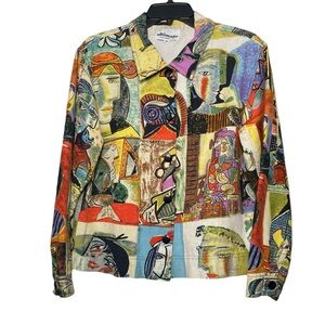 VTG 90s ultimate Jacket Women’s M Colorful Art To Wear Abstract Linen Picasso